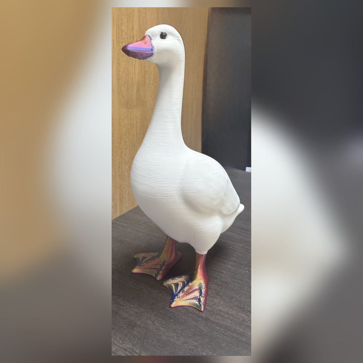 3D printed desk goose, angled view