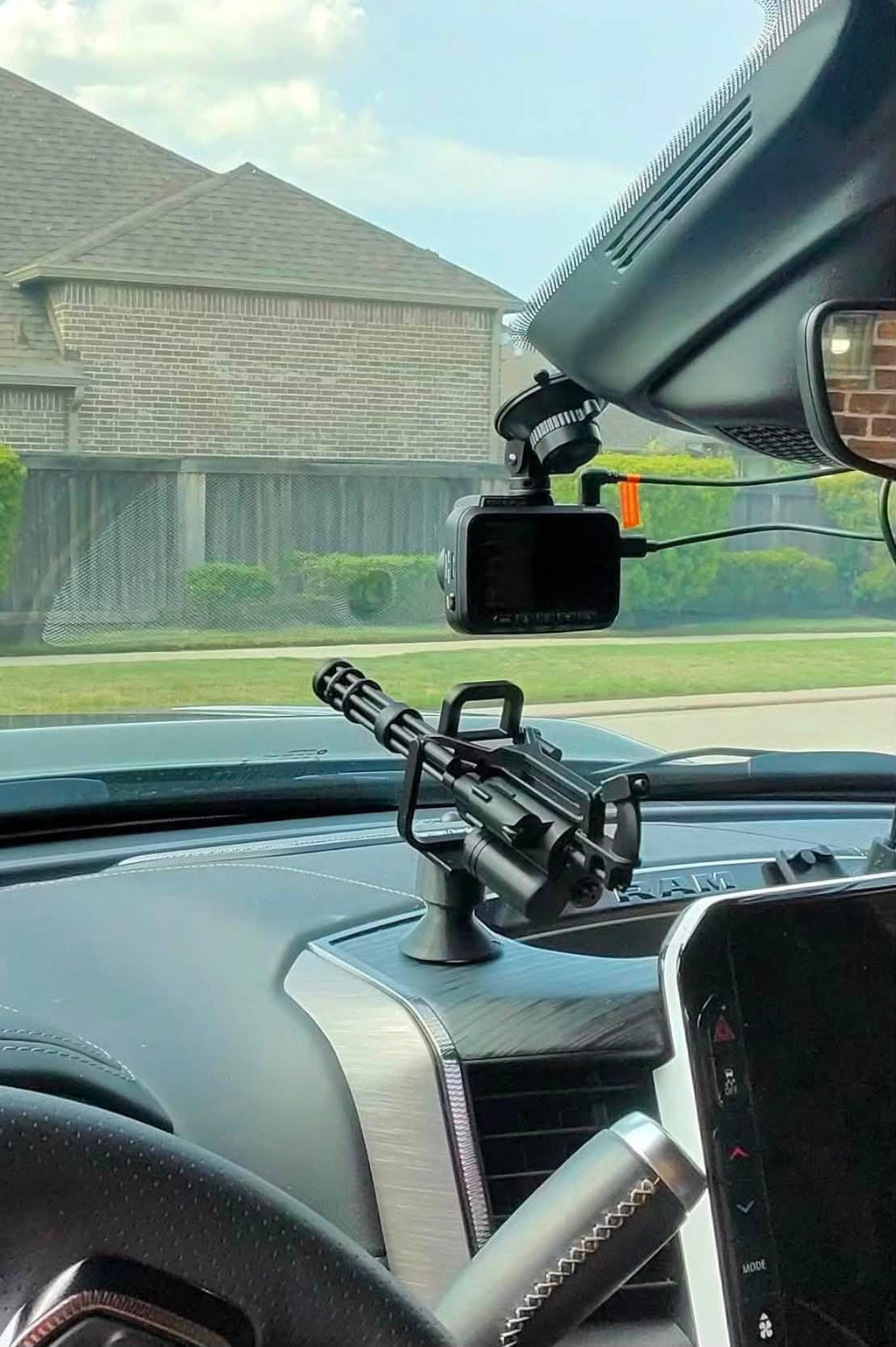 Dash/desk mounted Mini Mini Gatling Gun to relieve stress. ABS plastic will not melt in your vehicle.
