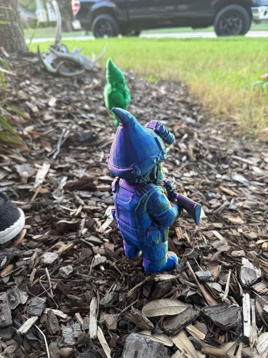 3-D Printed Tactical Gnome Garden Decor: Rainbow Camo, Military Style
