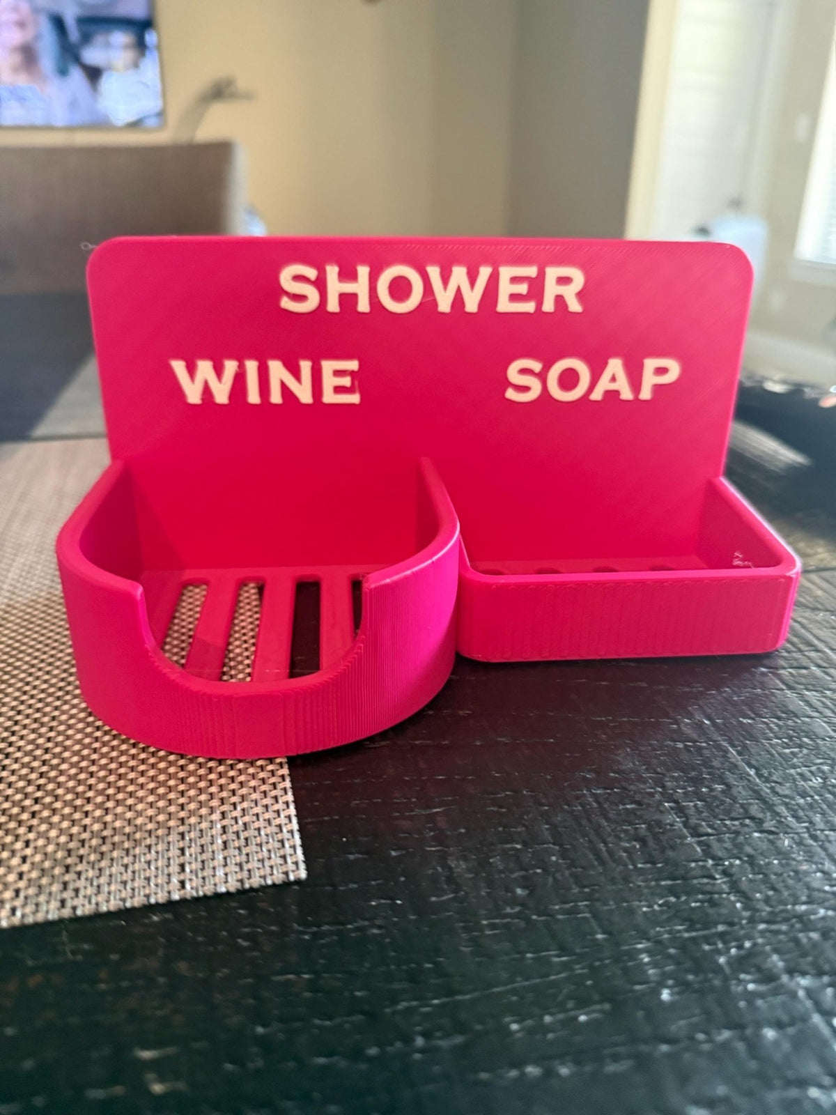 Wine and soap shower caddy.
